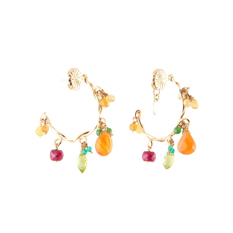 Mila Hoop Earrings (30mm) - Green Onyx, Peridot, Rose Tourmaline, Citrine, Rose Quartz, Sun Stone & Aquamarine Earrings TARBAY   