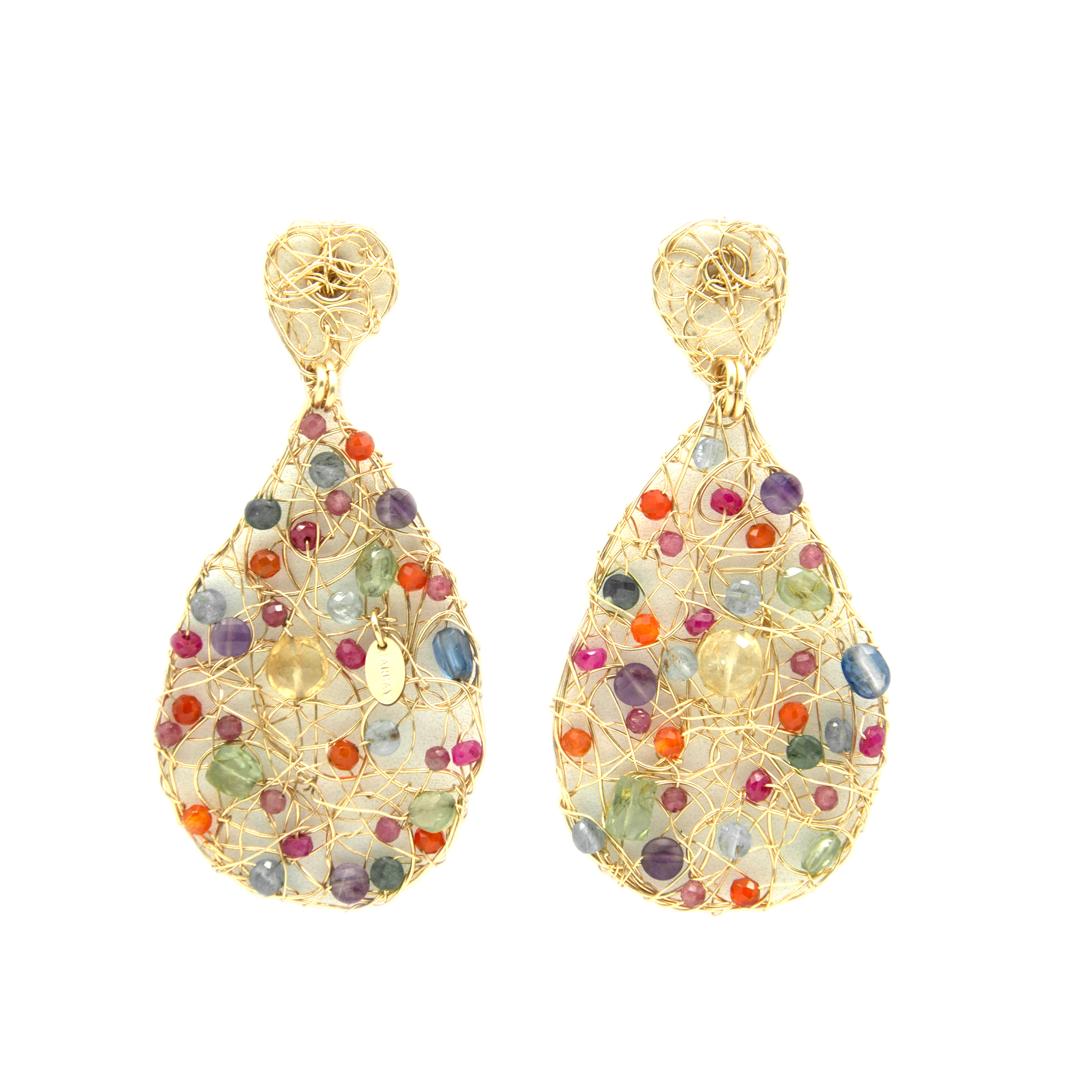 Gota Button Dangle Earringss (55mm) - Multicolor Gems Mix Earrings TARBAY   