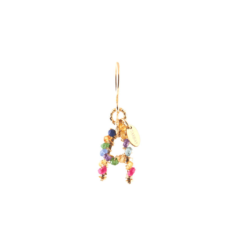 Handmade Letter Dangle Earring (35mm) - Ruby, Emerald, Peridot, Rose Sapphire, Carnelian, Rose Tourmaline, Sodalite & Rose Quartz Earrings TARBAY A  