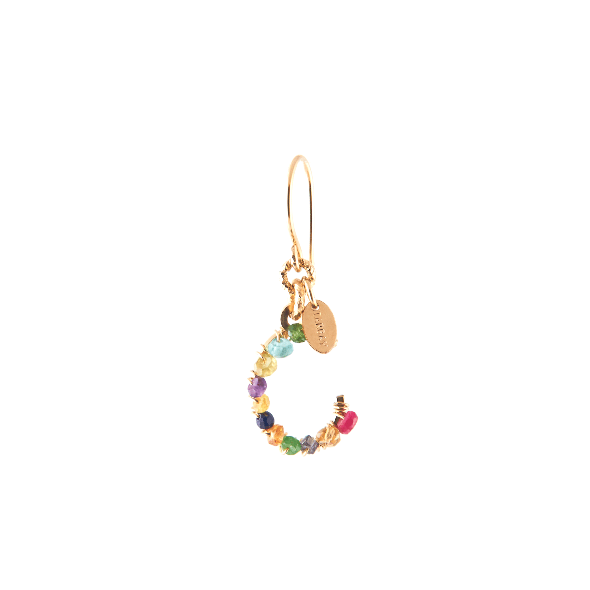 Handmade Letter Dangle Earring #2 (35mm) - Mix Gems & 14K Gold-Filled Earrings CLASICOS C
