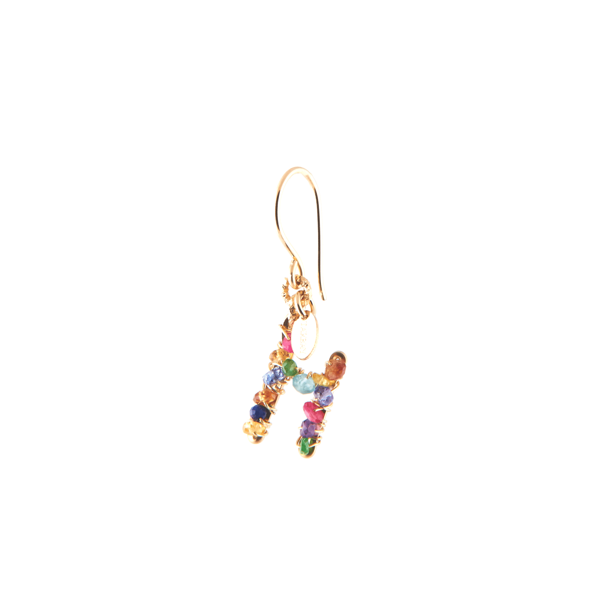 Handmade Letter Dangle Earring #2 (35mm) - Mix Gems & 14K Gold-Filled Earrings CLASICOS H