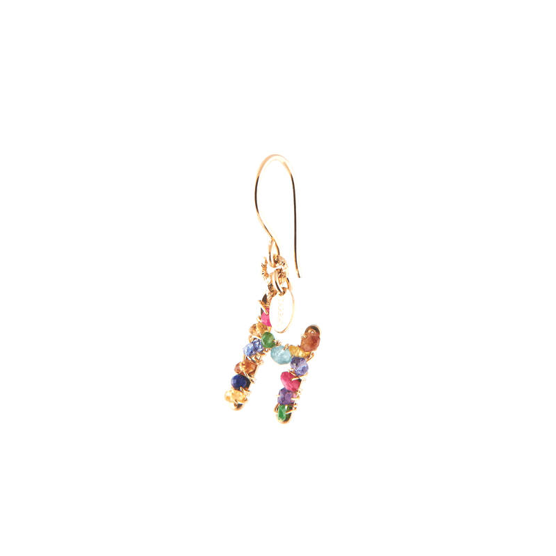Handmade Letter Dangle Earring (35mm) - Ruby, Emerald, Peridot, Rose Sapphire, Carnelian, Rose Tourmaline, Sodalite & Rose Quartz Earrings TARBAY H  
