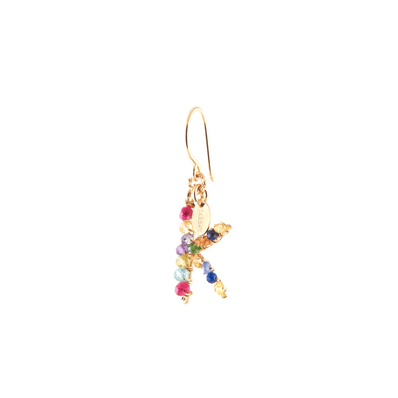 Handmade Letter Dangle Earring (35mm) - Ruby, Emerald, Peridot, Rose Sapphire, Carnelian, Rose Tourmaline, Sodalite & Rose Quartz Earrings TARBAY K  