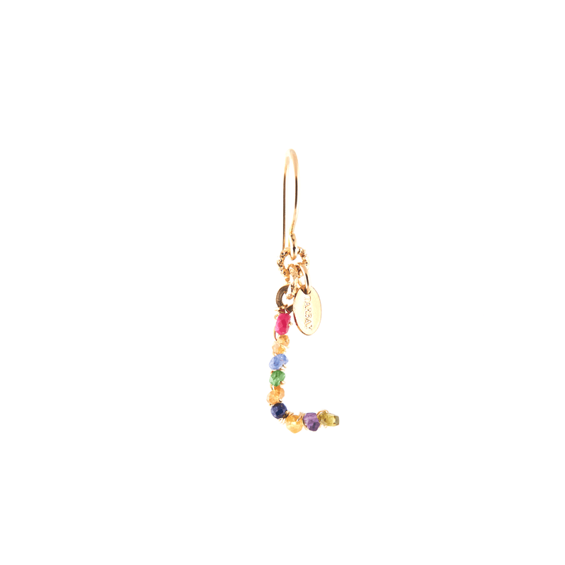 Handmade Letter Dangle Earring (35mm) - Ruby, Emerald, Peridot, Rose Sapphire, Carnelian, Rose Tourmaline, Sodalite & Rose Quartz Earrings TARBAY L  