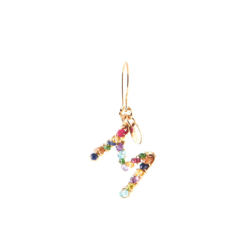 Handmade Letter Dangle Earring (35mm) - Ruby, Emerald, Peridot, Rose Sapphire, Carnelian, Rose Tourmaline, Sodalite & Rose Quartz Earrings TARBAY M  