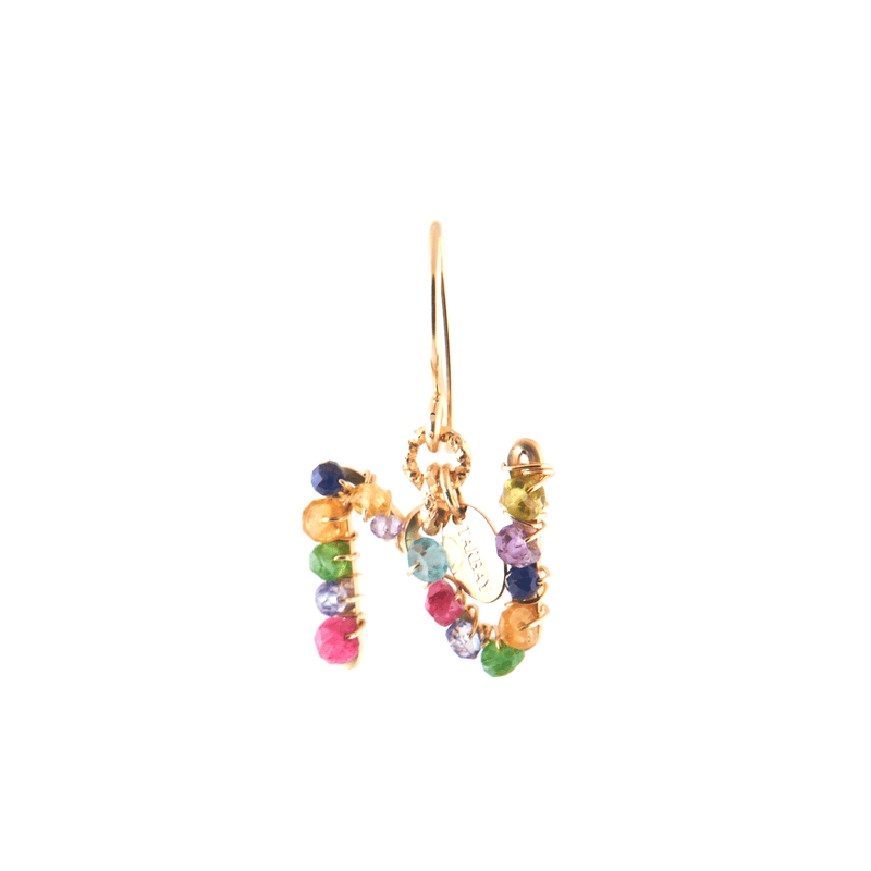 Handmade Letter Dangle Earring (35mm) - Ruby, Emerald, Peridot, Rose Sapphire, Carnelian, Rose Tourmaline, Sodalite & Rose Quartz Earrings TARBAY N  