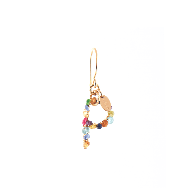 Handmade Letter Dangle Earring (35mm) - Ruby, Emerald, Peridot, Rose Sapphire, Carnelian, Rose Tourmaline, Sodalite & Rose Quartz Earrings TARBAY P  
