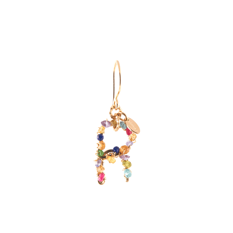 Handmade Letter Dangle Earring (35mm) - Ruby, Emerald, Peridot, Rose Sapphire, Carnelian, Rose Tourmaline, Sodalite & Rose Quartz Earrings TARBAY R  