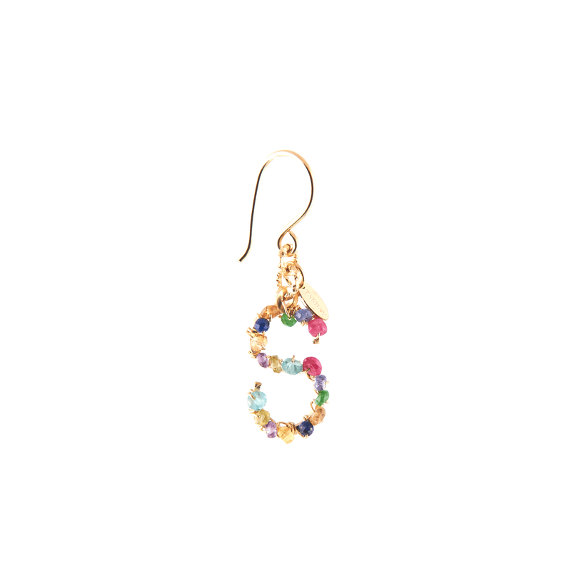 Handmade Letter Dangle Earring (35mm) - Ruby, Emerald, Peridot, Rose Sapphire, Carnelian, Rose Tourmaline, Sodalite & Rose Quartz Earrings TARBAY S  