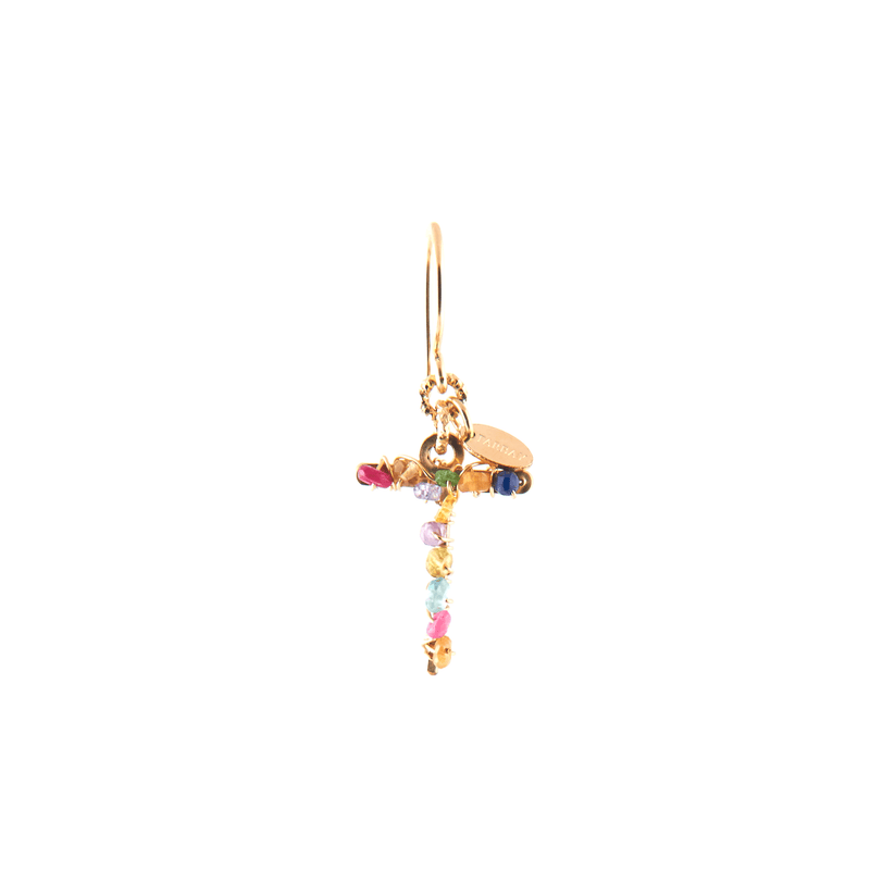 Handmade Letter Dangle Earring (35mm) - Ruby, Emerald, Peridot, Rose Sapphire, Carnelian, Rose Tourmaline, Sodalite & Rose Quartz Earrings TARBAY T  