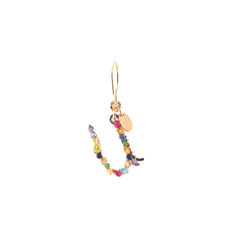Handmade Letter Dangle Earring (35mm) - Ruby, Emerald, Peridot, Rose Sapphire, Carnelian, Rose Tourmaline, Sodalite & Rose Quartz Earrings TARBAY U  