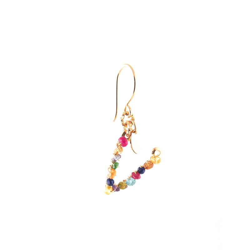Handmade Letter Dangle Earring (35mm) - Ruby, Emerald, Peridot, Rose Sapphire, Carnelian, Rose Tourmaline, Sodalite & Rose Quartz Earrings TARBAY V  