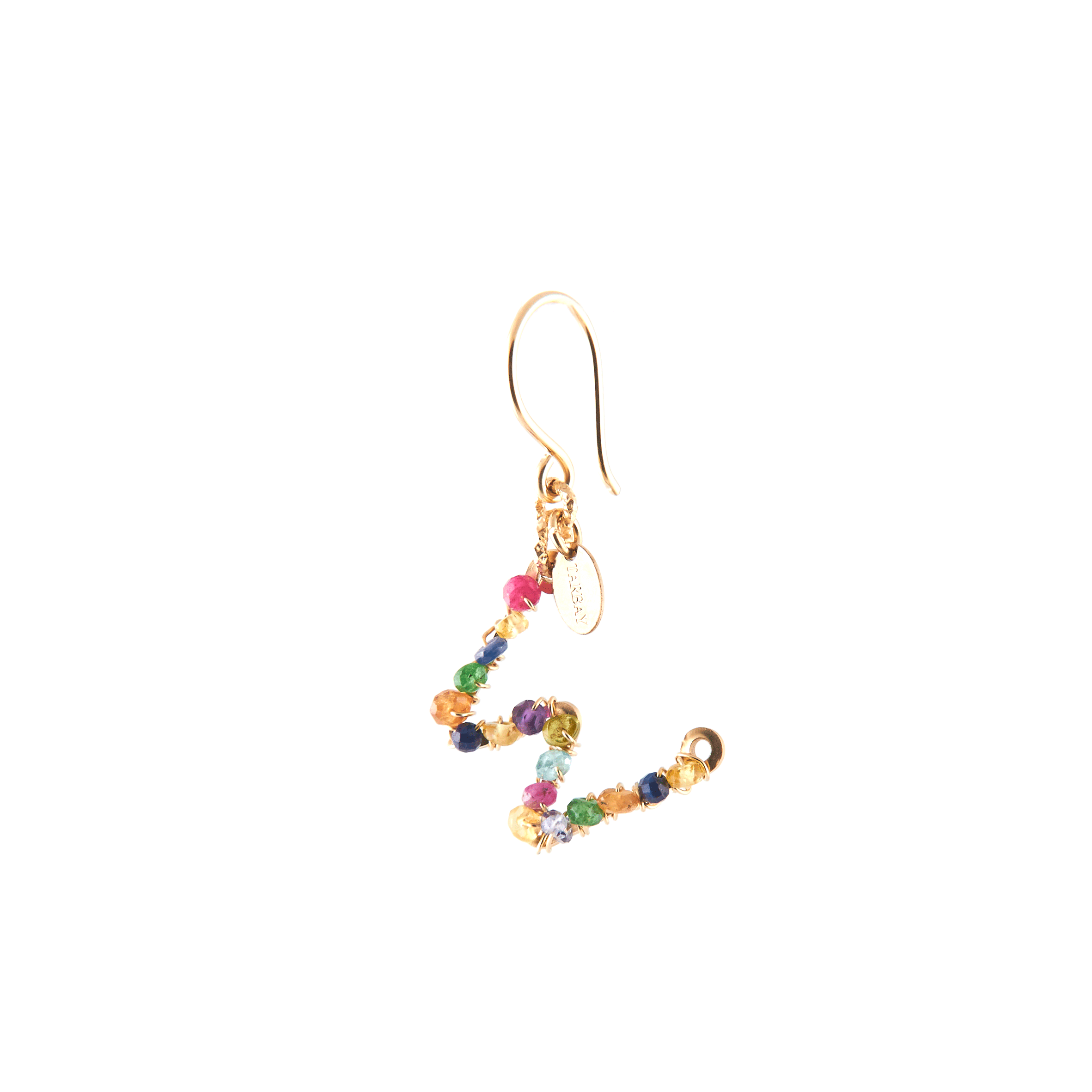 Handmade Letter Dangle Earring (35mm) - Ruby, Emerald, Peridot, Rose Sapphire, Carnelian, Rose Tourmaline, Sodalite & Rose Quartz Earrings TARBAY W  