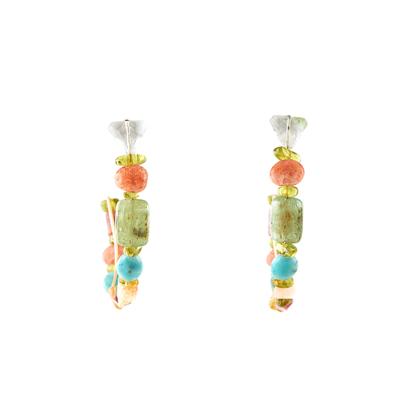 Tiare Hoop Earrings (55mm) - Yellow Quartz, Peridot, Sun Stone, Aquamarine, Amazonite & Tourmaline Earrings TARBAY   