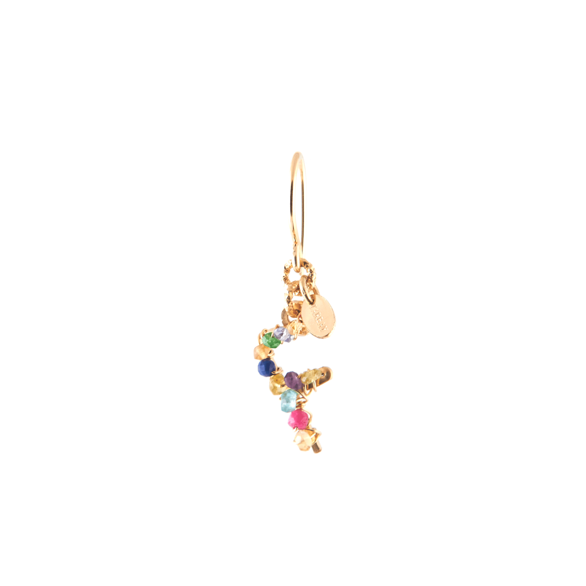 Handmade Letter Dangle Earring #2 (35mm) - Mix Gems & 14K Gold-Filled Earrings CLASICOS E