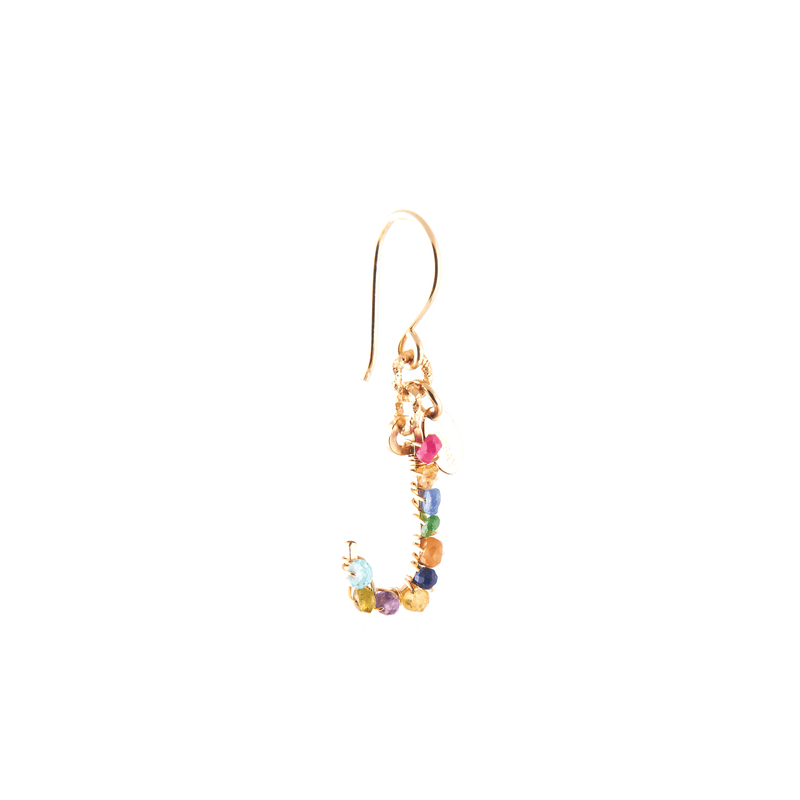 Handmade Letter Dangle Earring (35mm) - Ruby, Emerald, Peridot, Rose Sapphire, Carnelian, Rose Tourmaline, Sodalite & Rose Quartz Earrings TARBAY J  